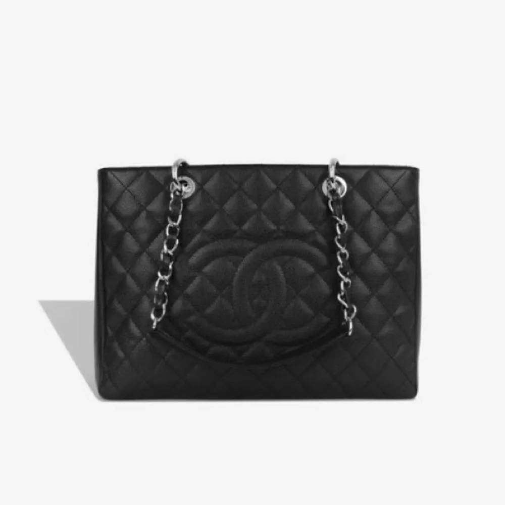 CHANEL Black Quilted Double C Chain Tote